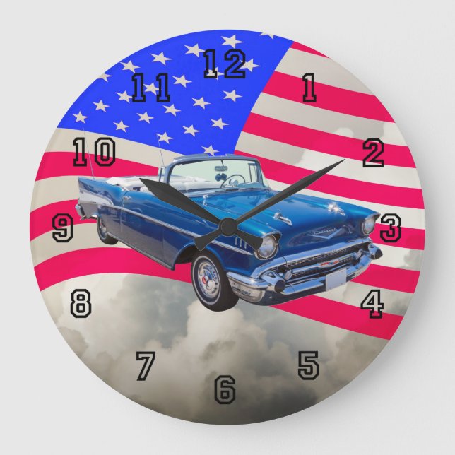 1957 Chevrolet Bel Luft med amerikansk Flagga Stor Klocka (Framsida)