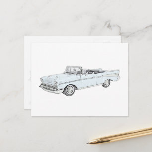 1957 Chevy Bel Air Cabriolet Babyblå och Vit Vykort