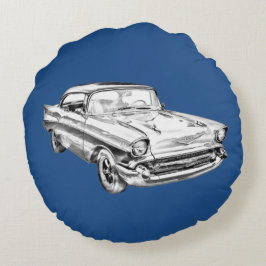 1957 Chevy Bel Air Klassisk Bil Illustration Rund Kudde