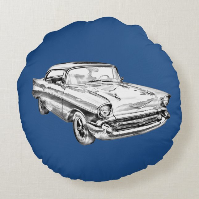 1957 Chevy Bel Air Klassisk Bil Illustration Rund Kudde (Baksidan)