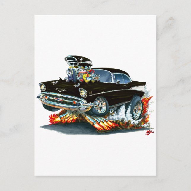 1957 Chevy Belair Black Car Vykort (Framsida)