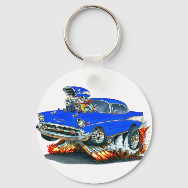 1957 Chevy Belair Blue Car Nyckelring (Framsida)