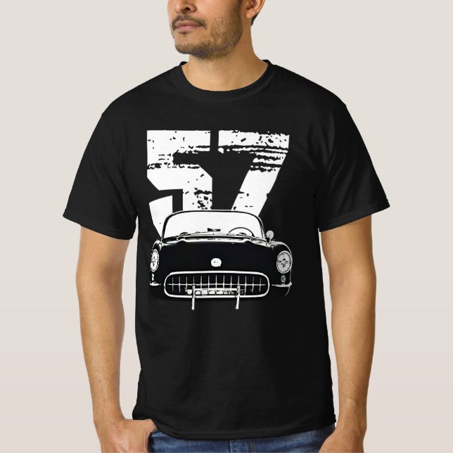 1957 Chevy Corvette med År Silhouette T Shirt (Framsida)