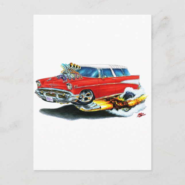 1957 Chevy Nomad Red Car Vykort (Framsida)