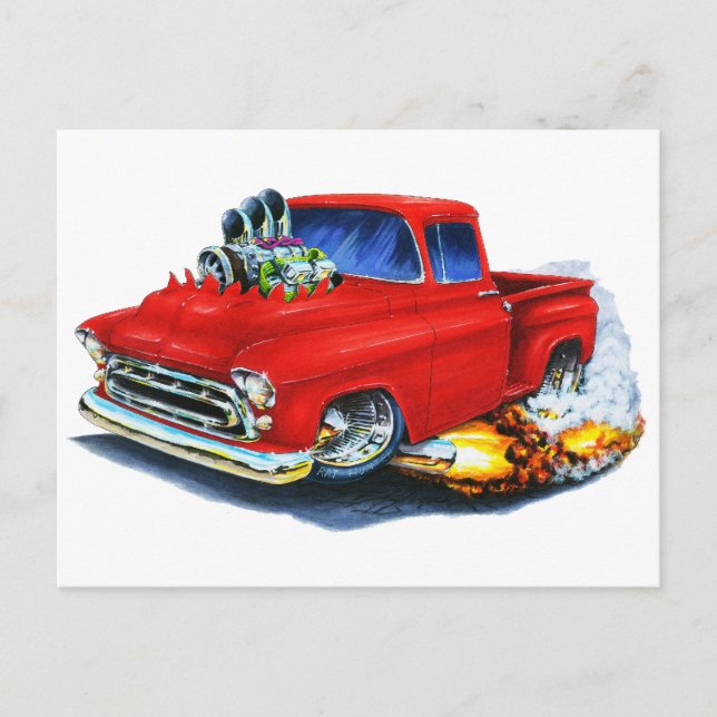 1957 Chevy Pickup Red Vykort (Framsida)