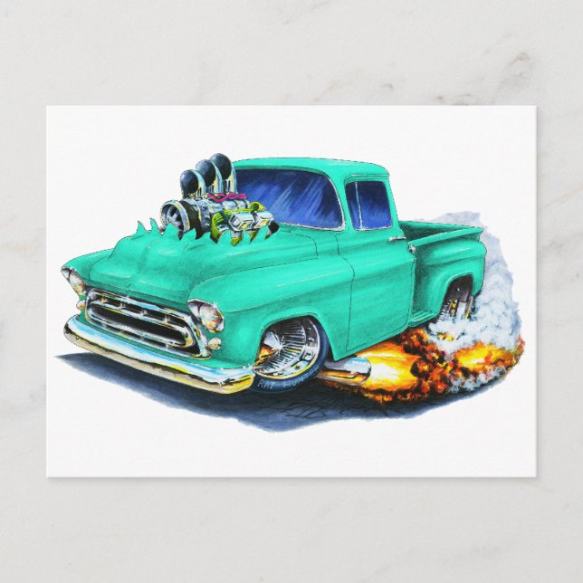 1957 Chevy Pickup Seafoam-Grönten Vykort (Framsida)