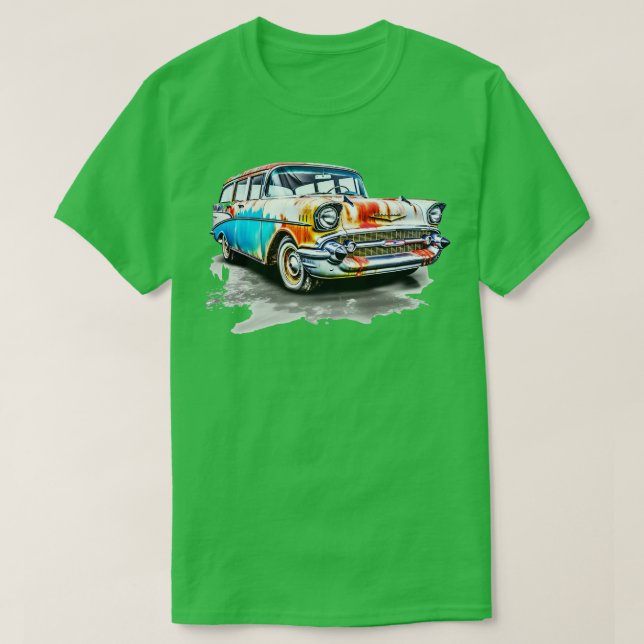 1957 Chevy Station Wagon T Shirt (Design framsida)