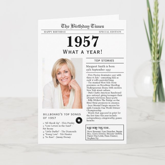 1957 Födelsedagspresent tidning kort (Framsida)