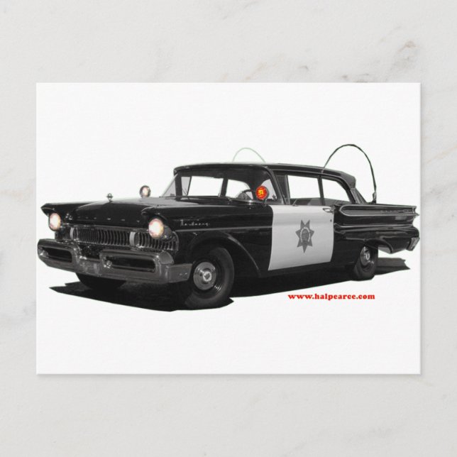 1957-kvicksilvermonterey-Highway-patrol-car Vykort (Framsida)