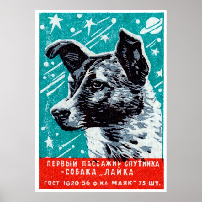 1957 Laika Hund Rymden Poster (Framsidan)