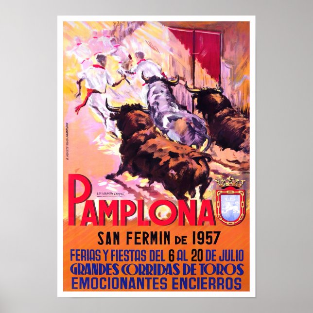 1957 Pamplona Spanien vintage resor Poster (Framsidan)