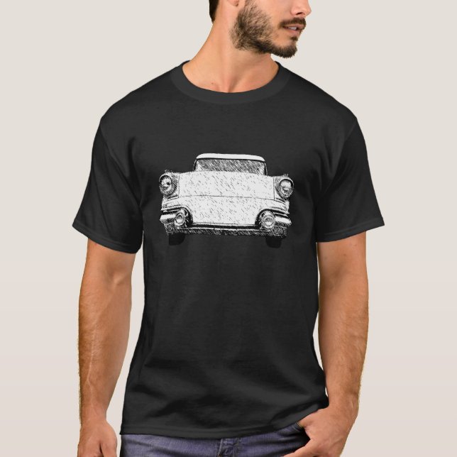 1957 Pontiac Chieftain Sketch Art T Shirt (Framsida)
