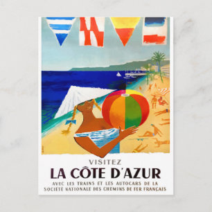 1957 Visitez La Cote D’Azur Fransk Travel Poster Vykort