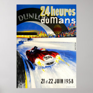 1958 24 timmar Le Mans Grand Prix Automobile Tävli Poster