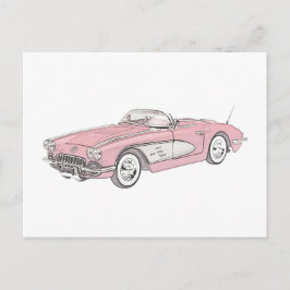 1958 Chevy Corvette Roadster Red and White Tecknin Vykort