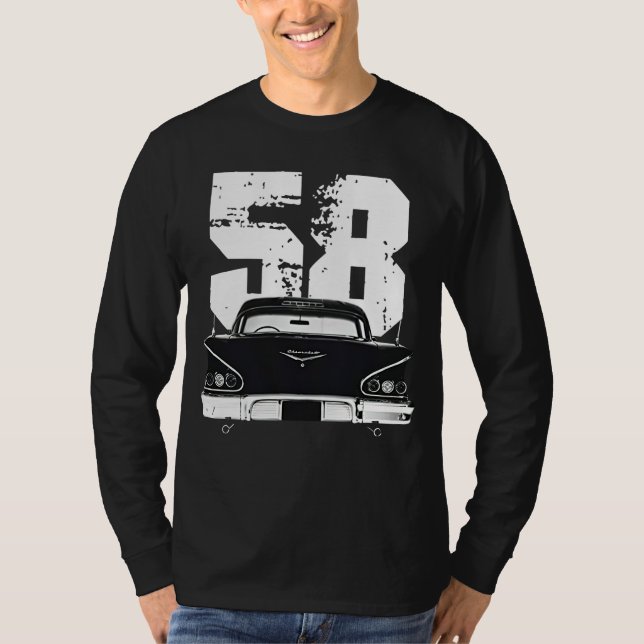 1958 Chevy Impala Back View med Year Silhouette T Shirt (Framsida)