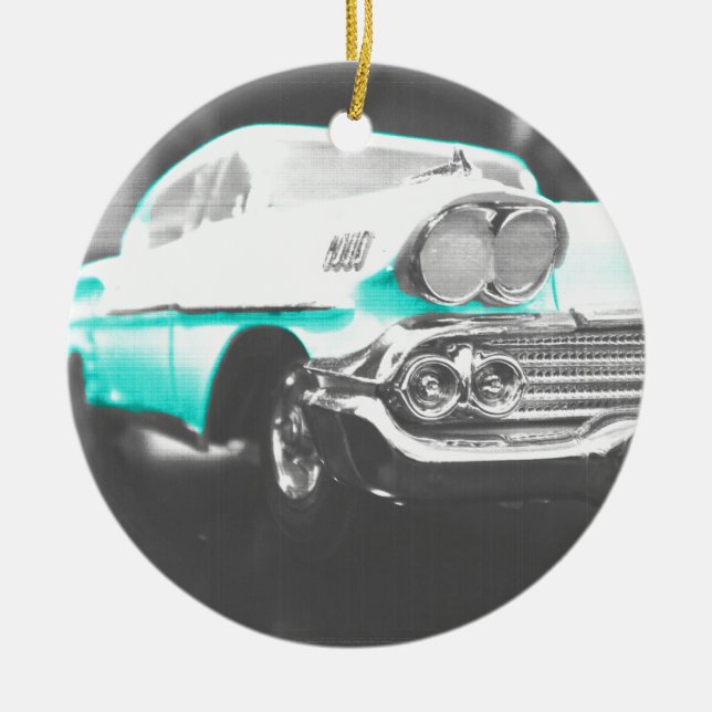 1958 chevy impala ljust blå klassisk bil julgransprydnad keramik (Framsidan)