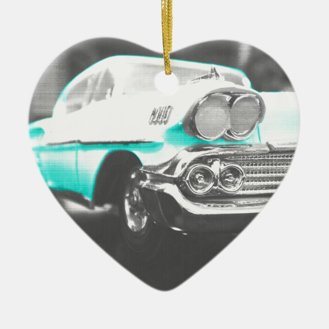 1958 chevy impala ljust blå klassisk bil julgransprydnad keramik (Framsidan)