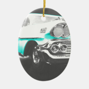 1958 chevy impala ljust blå klassisk bil julgransprydnad keramik