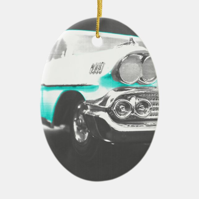 1958 chevy impala ljust blå klassisk bil julgransprydnad keramik (Framsidan)