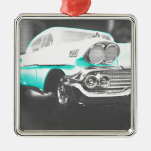 1958 chevy impala ljust blå klassisk bil julgransprydnad metall