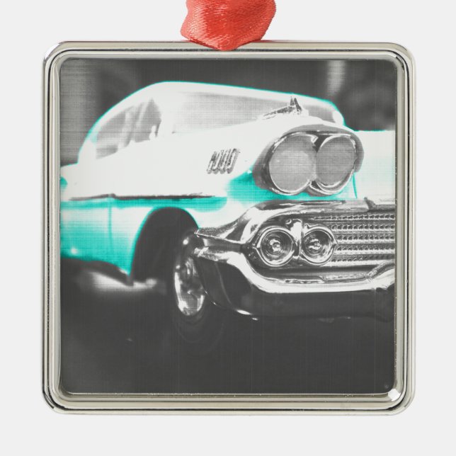 1958 chevy impala ljust blå klassisk bil julgransprydnad metall (Framsidan)