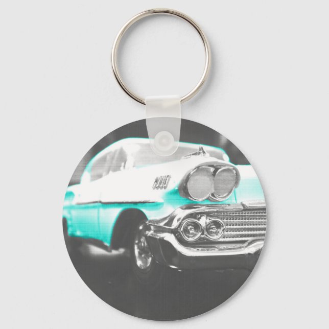 1958 chevy impala ljust blå klassisk bil nyckelring (Framsida)