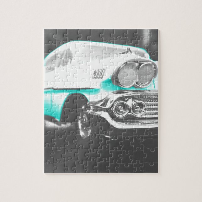 1958 chevy impala ljust blå klassisk bil pussel (Vertikal)