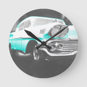 1958 chevy impala ljust blå klassisk bil rund klocka