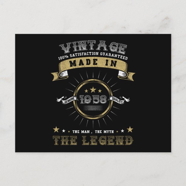 1958 Född Födelsedag Vintage Vykort (Framsida)