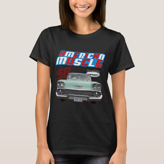 1958,Impala,Rockabilly,rostig bil,fornminne,Stjärt T Shirt (Framsida)