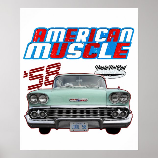 1958,Impala,Rockabilly,rusty car,distressed,Tailfi Poster (Framsidan)