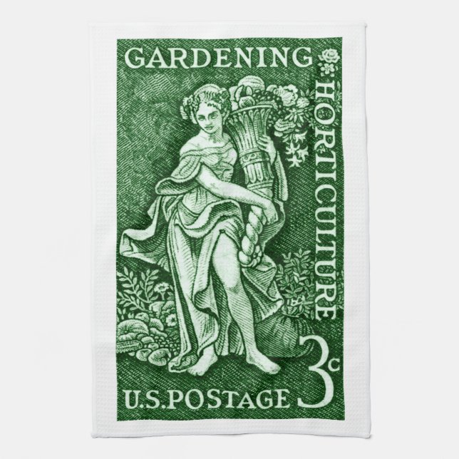 1958  + trädgårdsodling i Frimärke Kökshandduk (Vertikal)