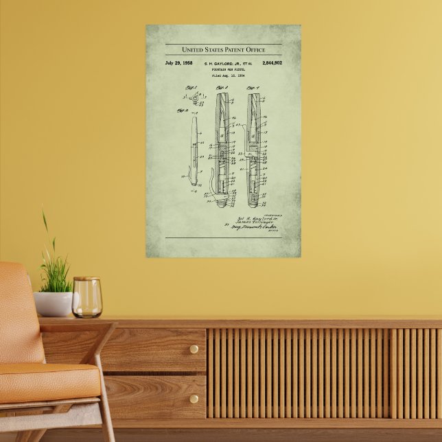 1958 US Patent 2844902 - Fontän Pen Pistol Poster (Vardagsrum 2)