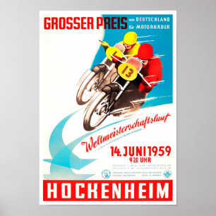 1959 Hockenheim Motorcyklar Grand Prix Poster