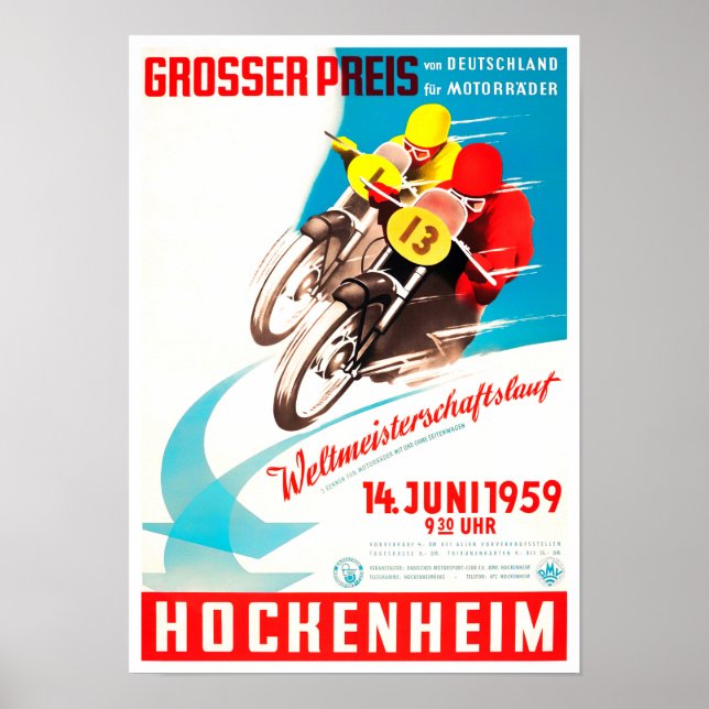 1959 Hockenheim Motorcyklar Grand Prix Poster (Framsidan)