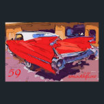 1959-Kadillaksmoothflow Poster<br><div class="desc">röd 59 konvertibel kadillak,  popkonst</div>