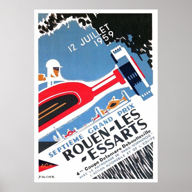 1959 Rouen Les Essarts Grand Prix Automobile Tävli Poster (Framsidan)