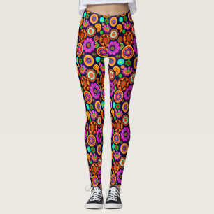 1960 års Inspired Flowers and Medallions Leggings