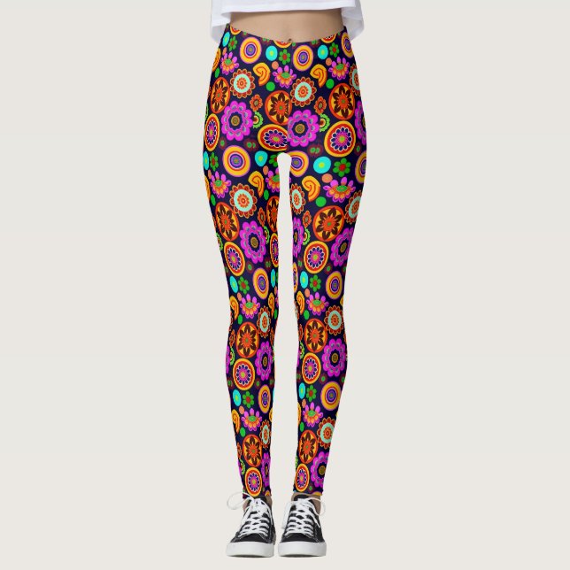 1960 års Inspired Flowers and Medallions Leggings (Framsida)