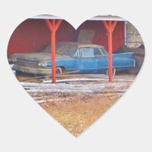1960 BLUE SADAND DEVILLE Antique-bil Hjärtformat Klistermärke