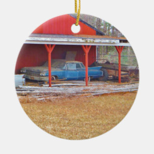 1960 BLUE SADAND DEVILLE Antique-bil Julgransprydnad Keramik