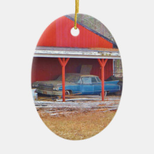 1960 BLUE SADAND DEVILLE Antique-bil Julgransprydnad Keramik
