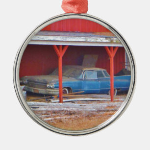 1960 BLUE SADAND DEVILLE Antique-bil Julgransprydnad Metall