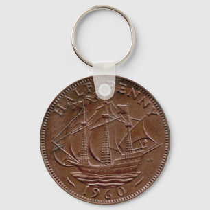 1960 brittiska halvpennymyntkeychain nyckelring