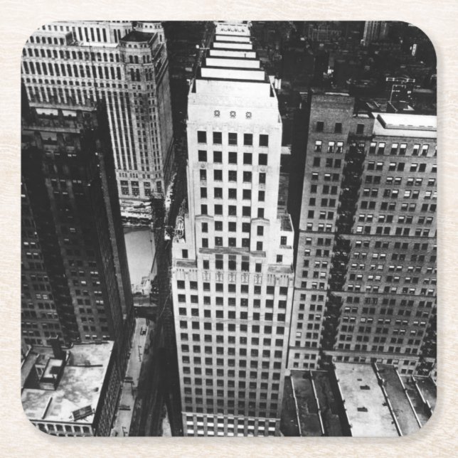 1960:  En antenn beskådar av en Chicago skyscraper Underlägg Papper Kvadrat (Framsidan)