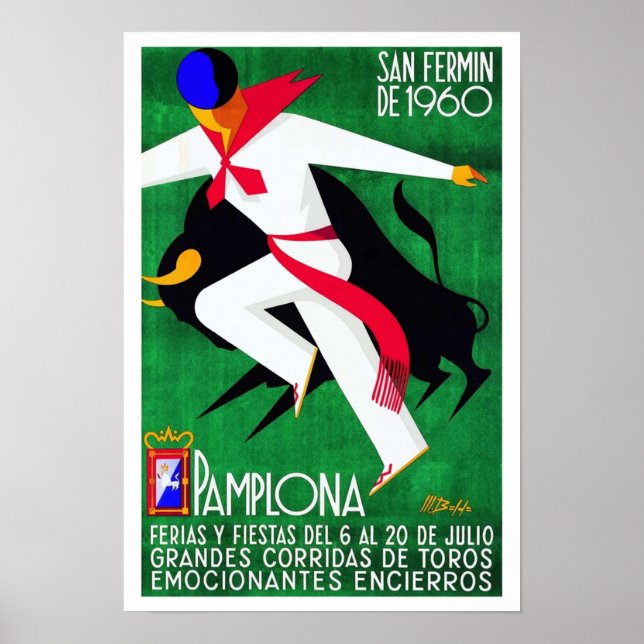 1960 Pamplona Spain Running of the Bulls Poster (Framsidan)
