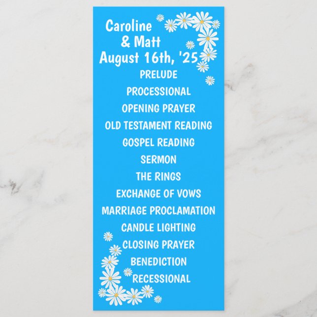 1960:s blå-Himmel-Daisy Bröllop Program (Framsida)