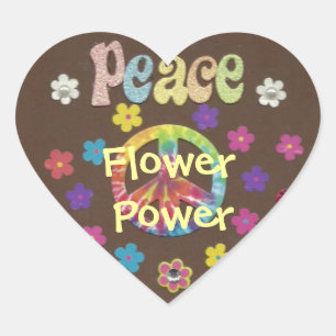 1960-talet: Flower Power-dekal Hjärtformat Klistermärke