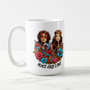 1960-talet Hippie par blomma, barn, fred och Kärle Kaffemugg